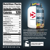 Dymatize etiqueta nutricional con información de proteína por porción