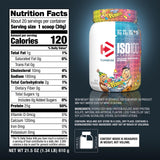 Detalle de etiqueta nutricional Dymatize ISO100 destacando 25 g de proteína