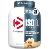 Dymatize ISO100 envase frontal Gourmet Vanilla mostrando diseño y tamaño