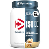 Dymatize ISO100 envase frontal mostrando diseño y beneficio de proteína pura