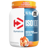 Dymatize ISO100 frente del envase mostrando sello de calidad y sabor
