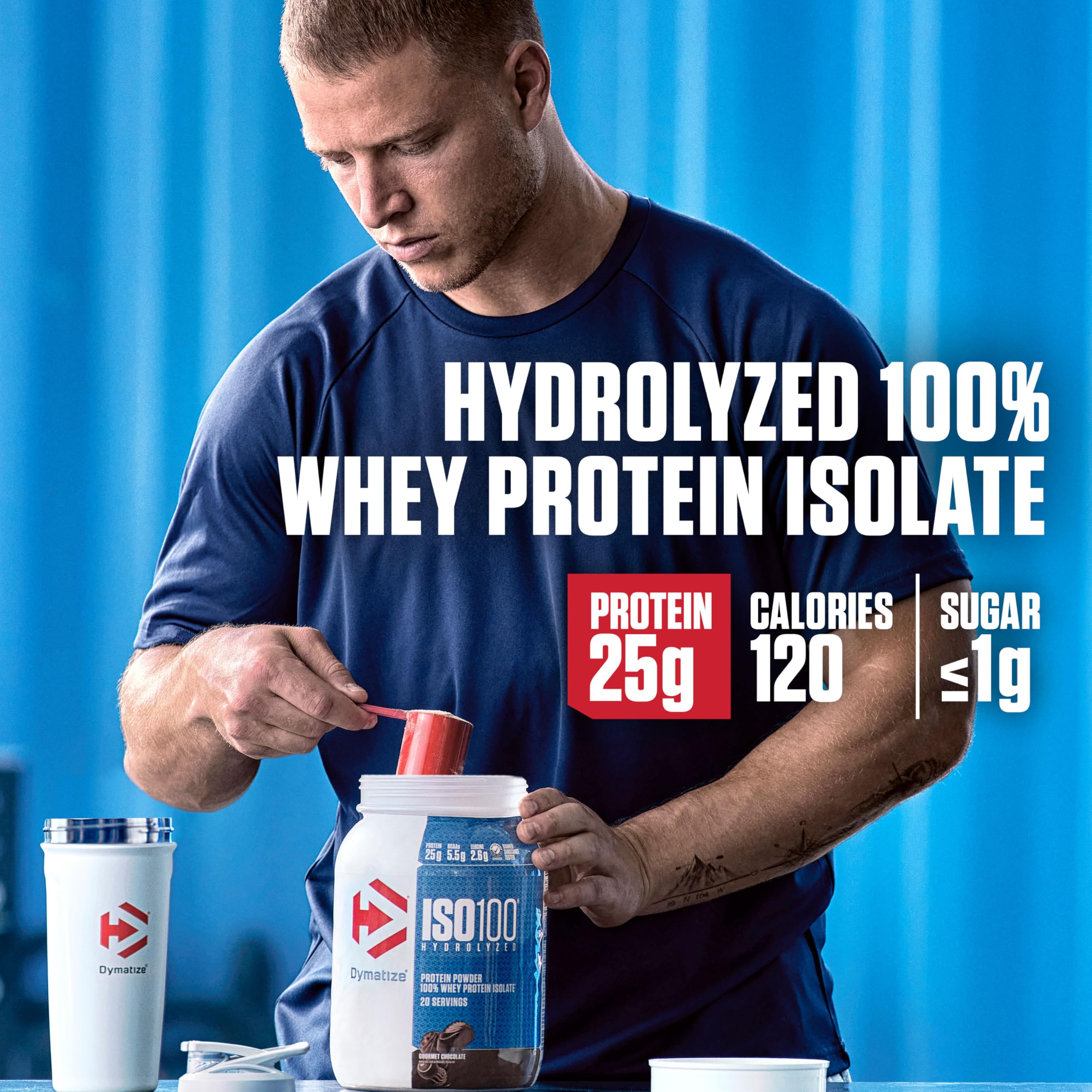 Dymatize textura del polvo en primer plano para mezcla rápida