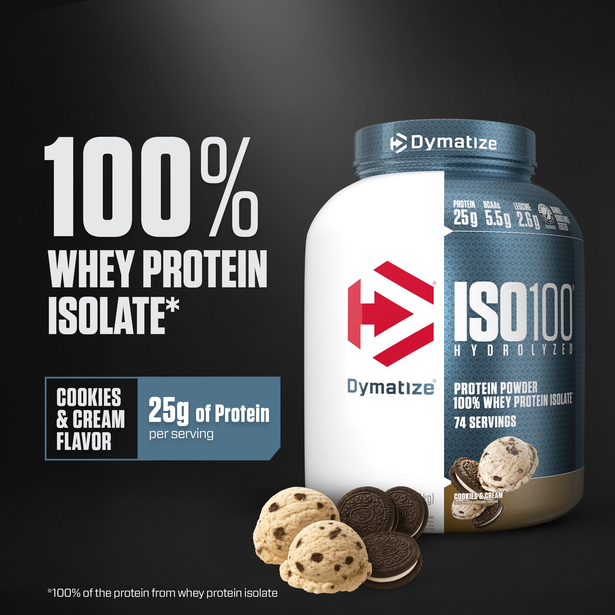 Dymatize ISO100 detalle del polvo fino que facilita mezcla y rápida disolución