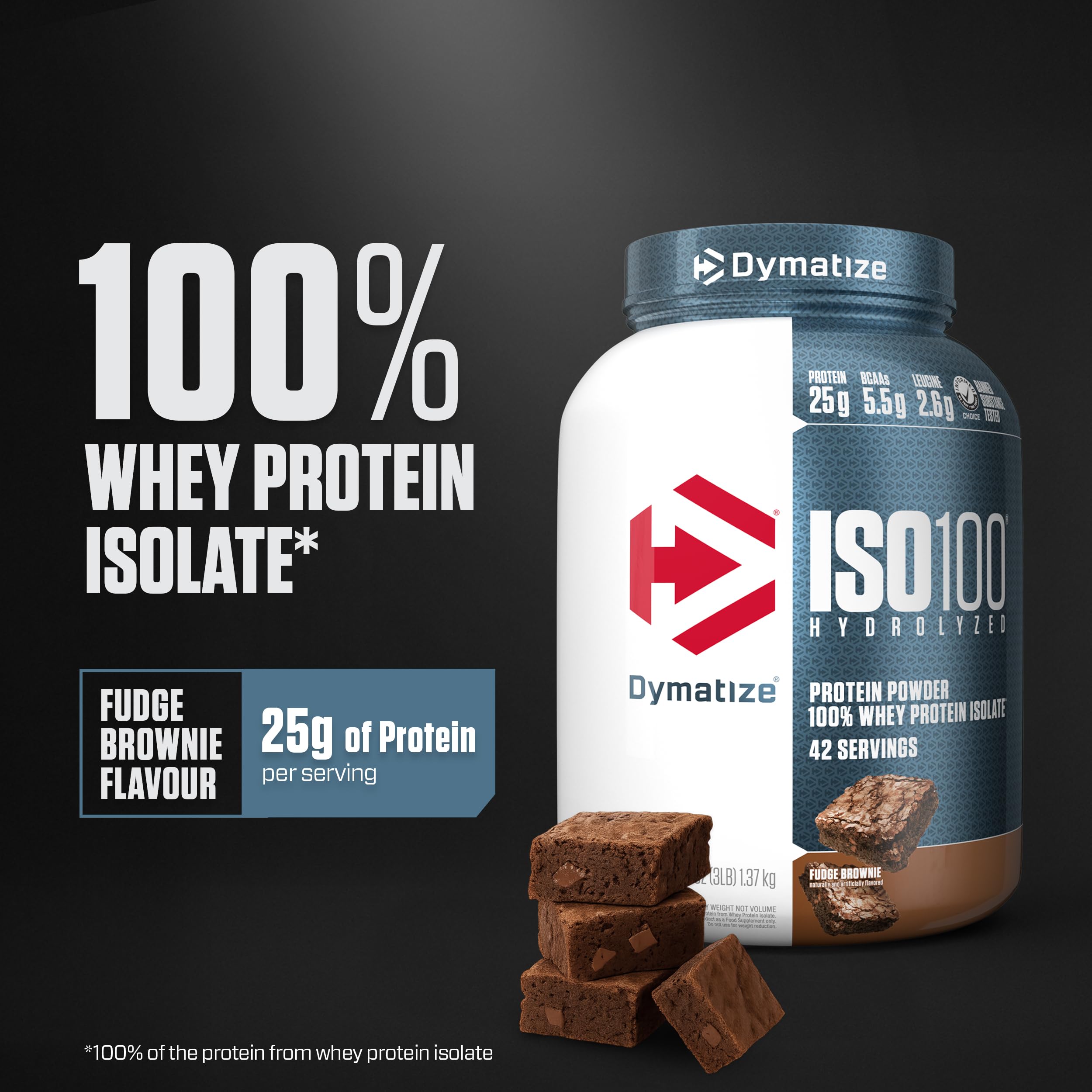 Dymatize primer plano de textura en polvo suave que facilita disolución rápida