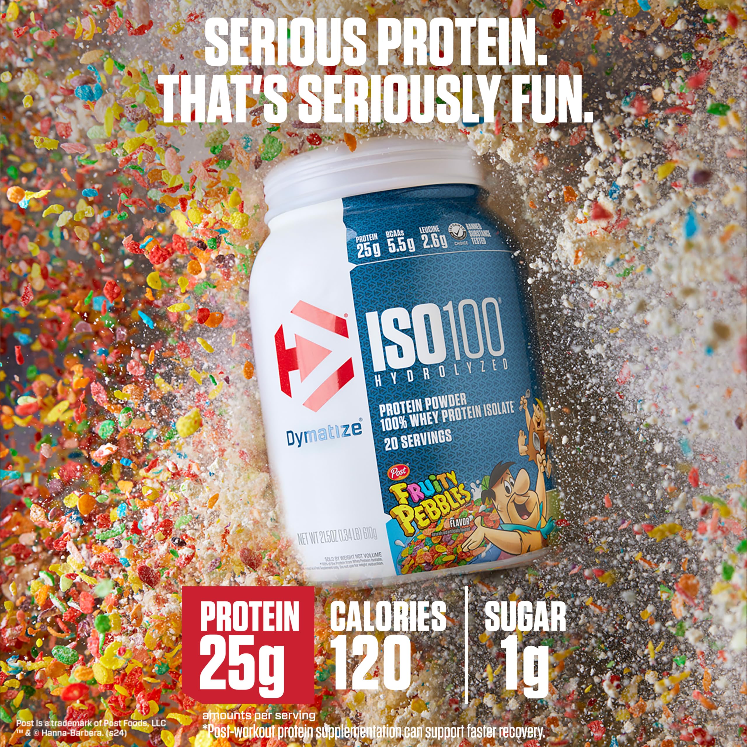 Dymatize ISO100 textura en primer plano del polvo fino y fácil disolución