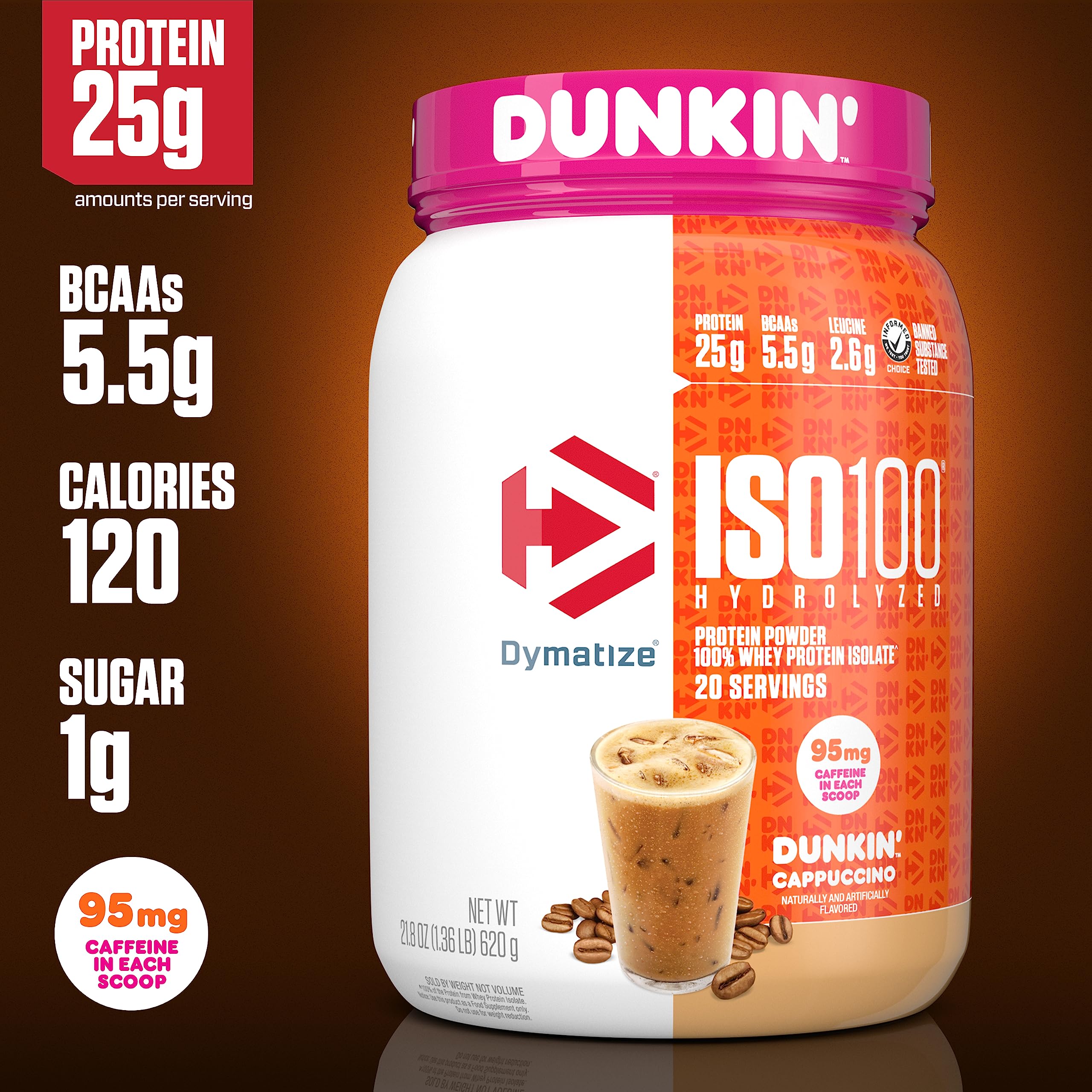 Dymatize vaso preparado cappuccino listo para beber con impulso de energía
