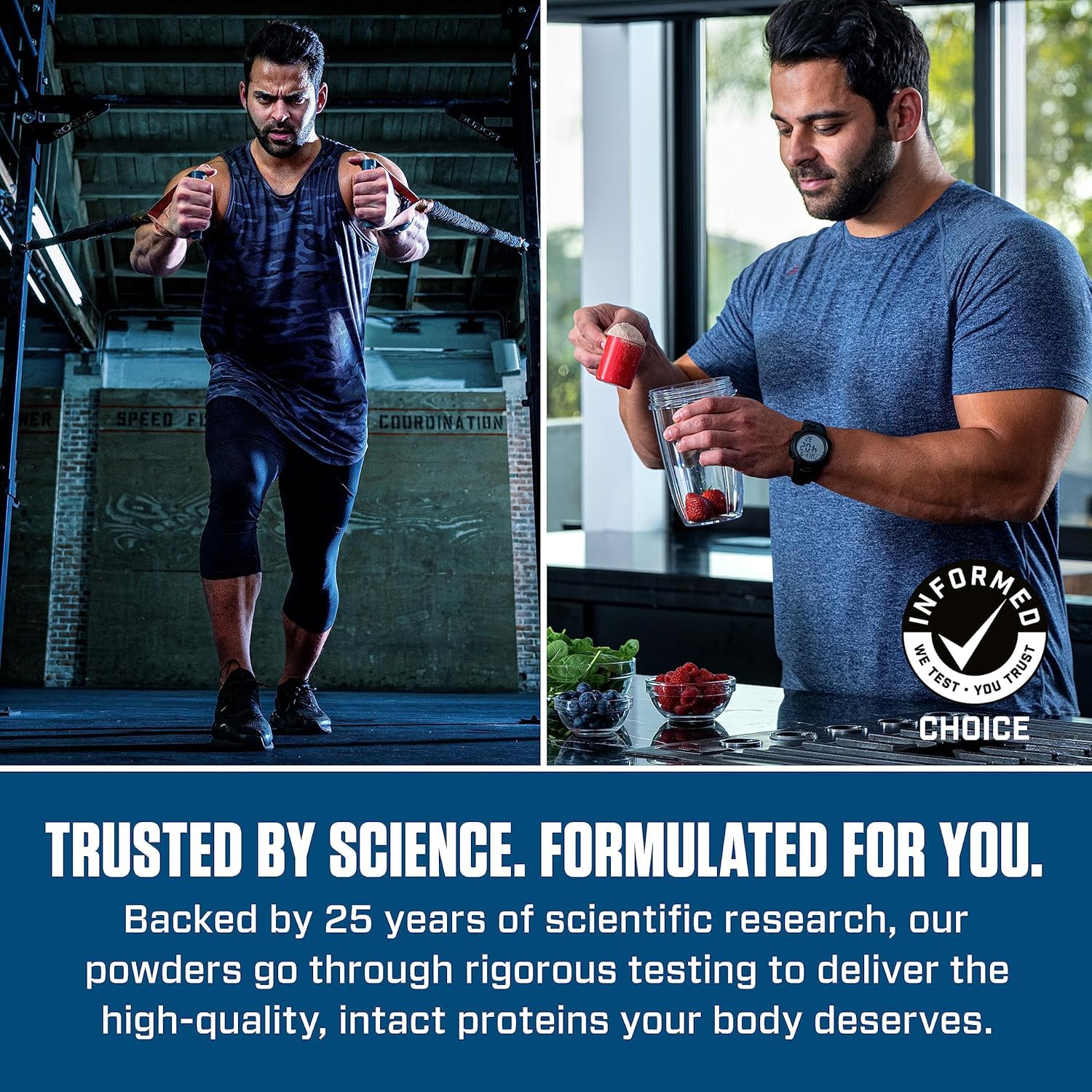 Dymatize batido en desayuno equilibrado para aporte proteico diario