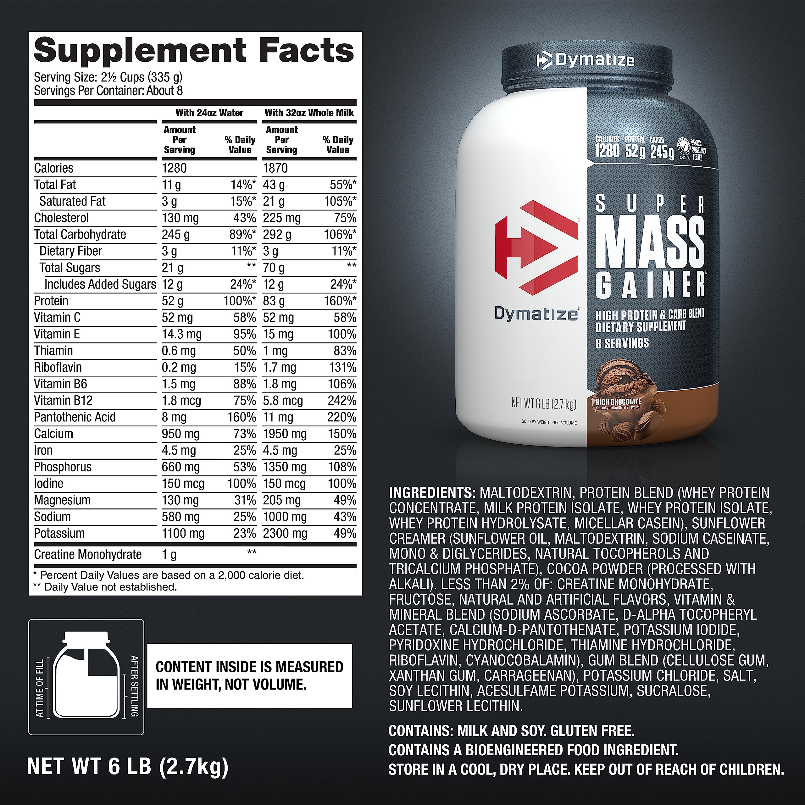 Dymatize detalle creatina y BCAA como ingredientes activos