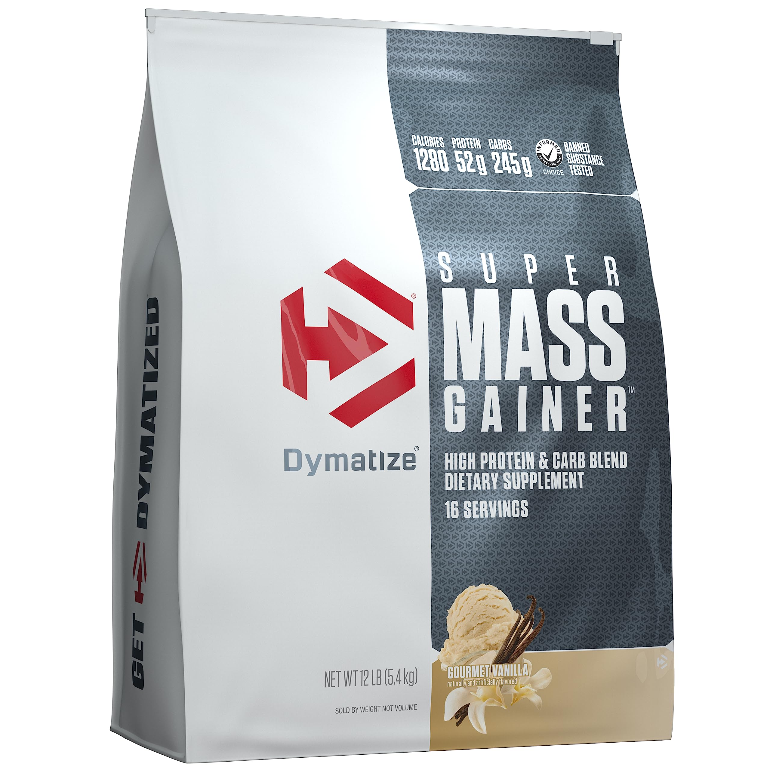 Dymatize envase frontal vainilla gourmet mostrando tamaño y branding