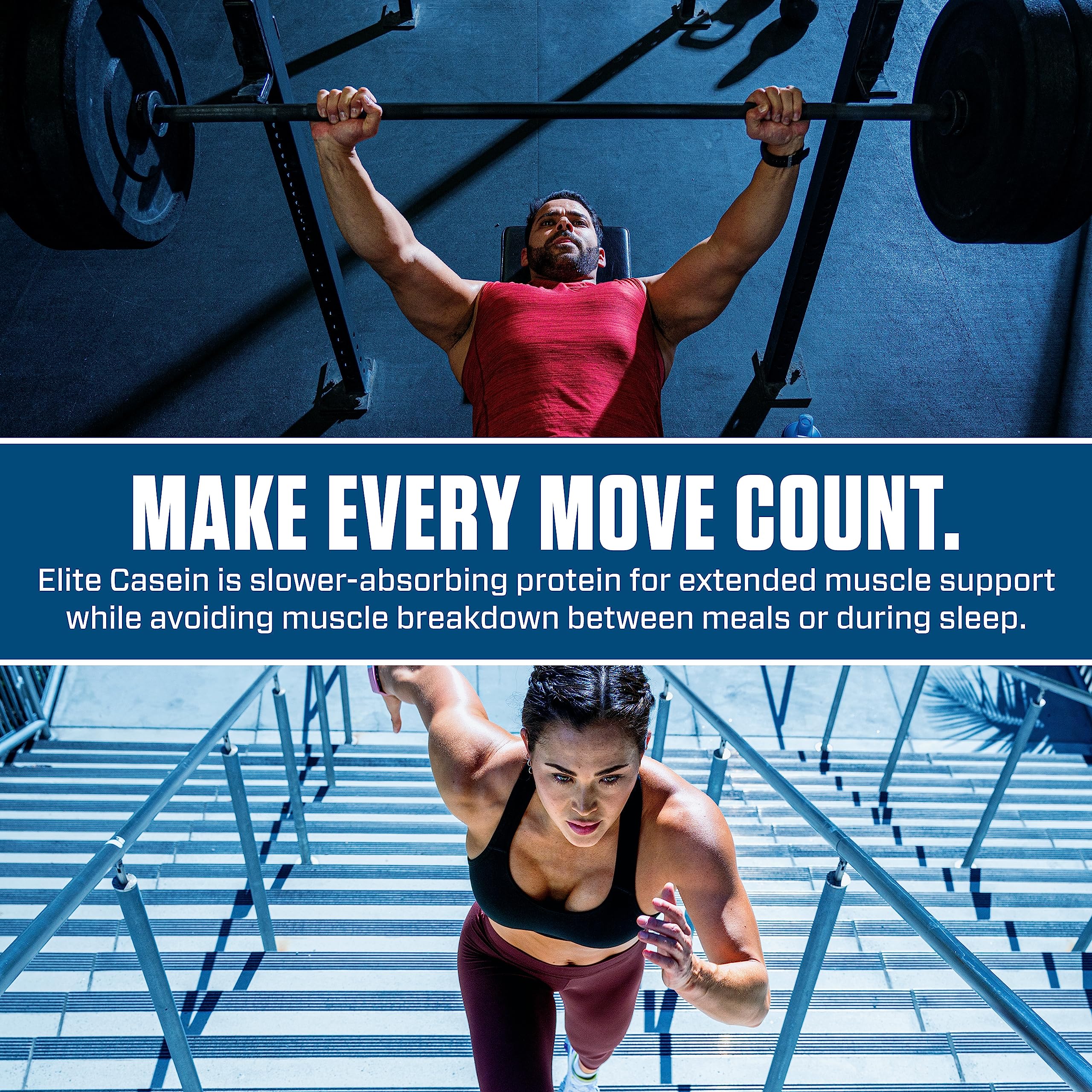 Dymatize tarro abierto mostrando 55 servicios por envase