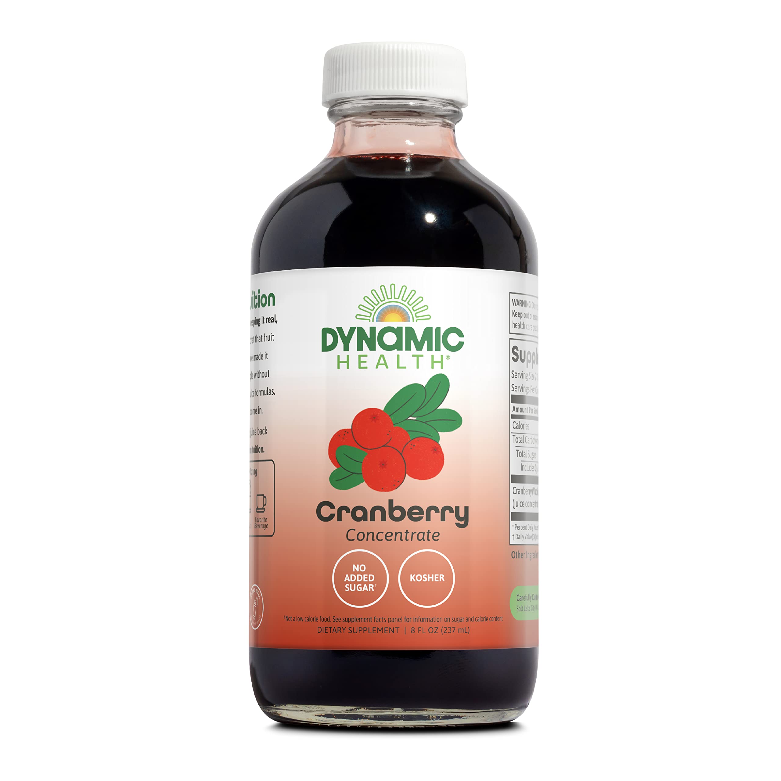 Dynamic Health botella frente con concentrado de arándano mostrando pureza y formato práctico