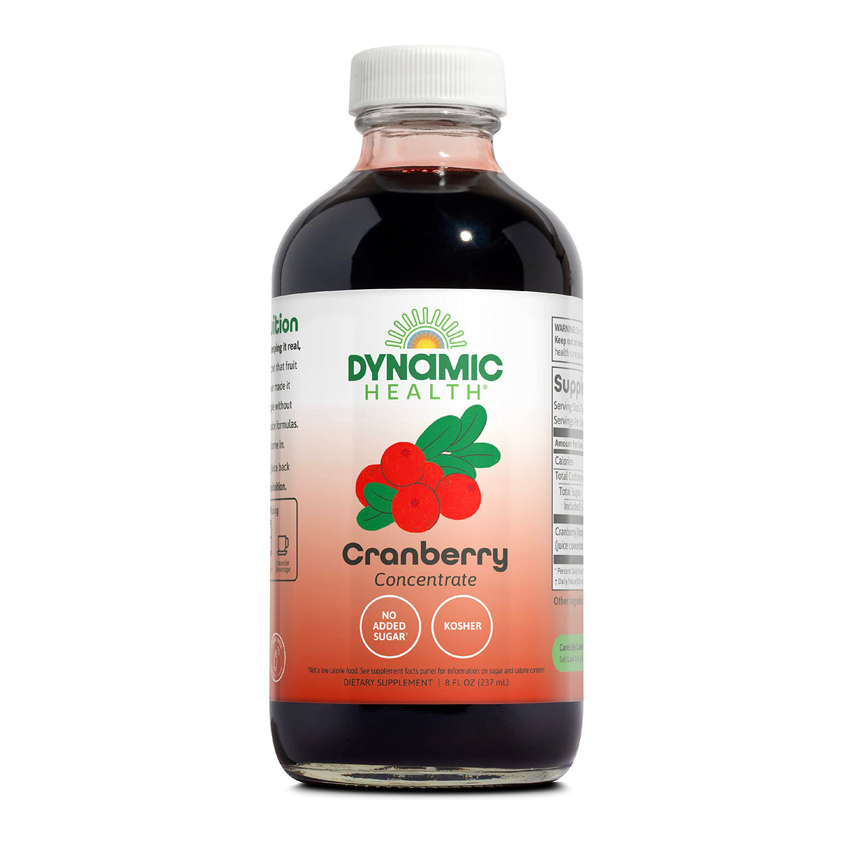 Dynamic Health botella frente con concentrado de arándano mostrando pureza y formato práctico