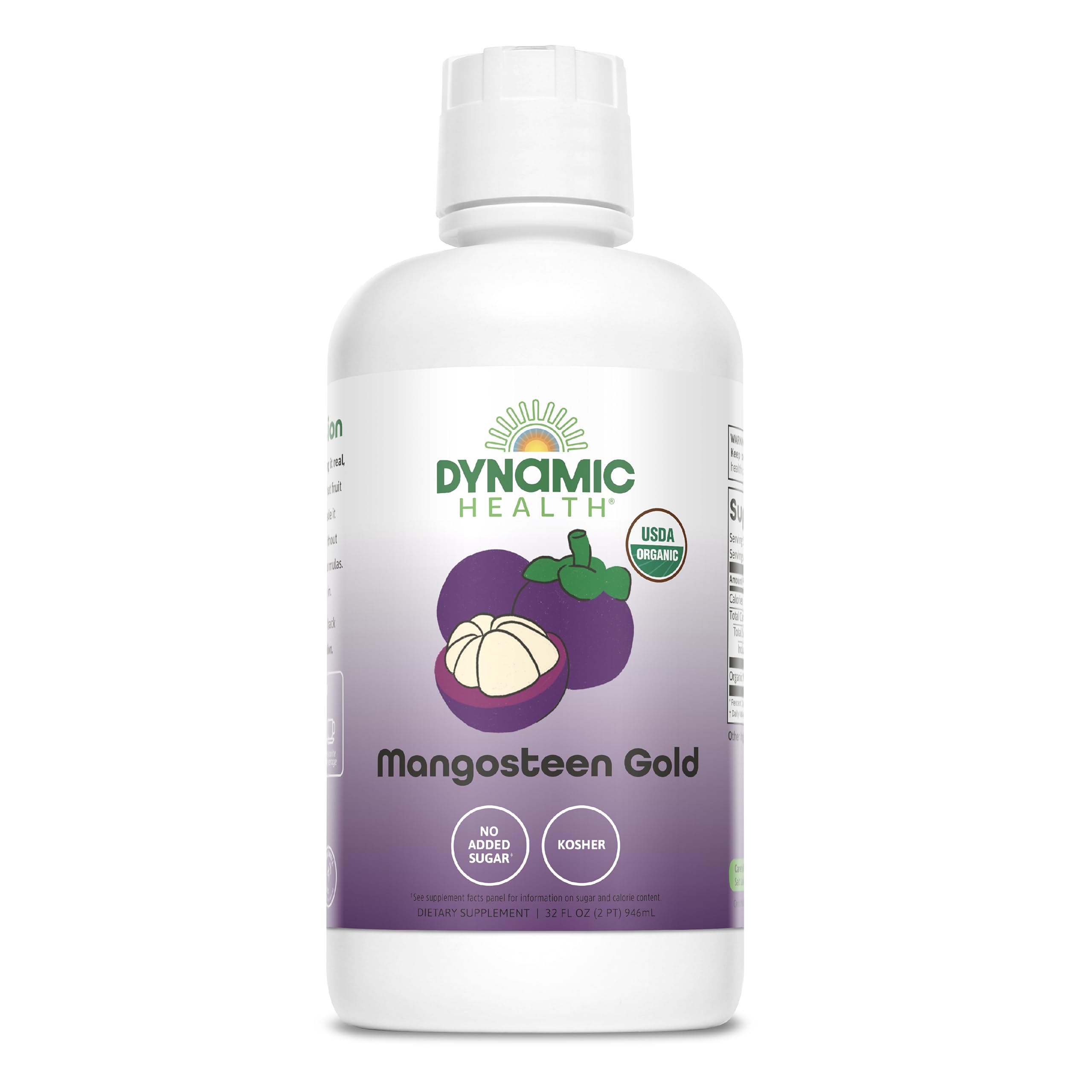 Dynamic Health botella frontal mostrando etiqueta y volumen, confianza en calidad