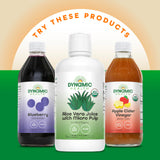 Dynamic Health botella en cocina con ingredientes, inspira uso en recetas saludables