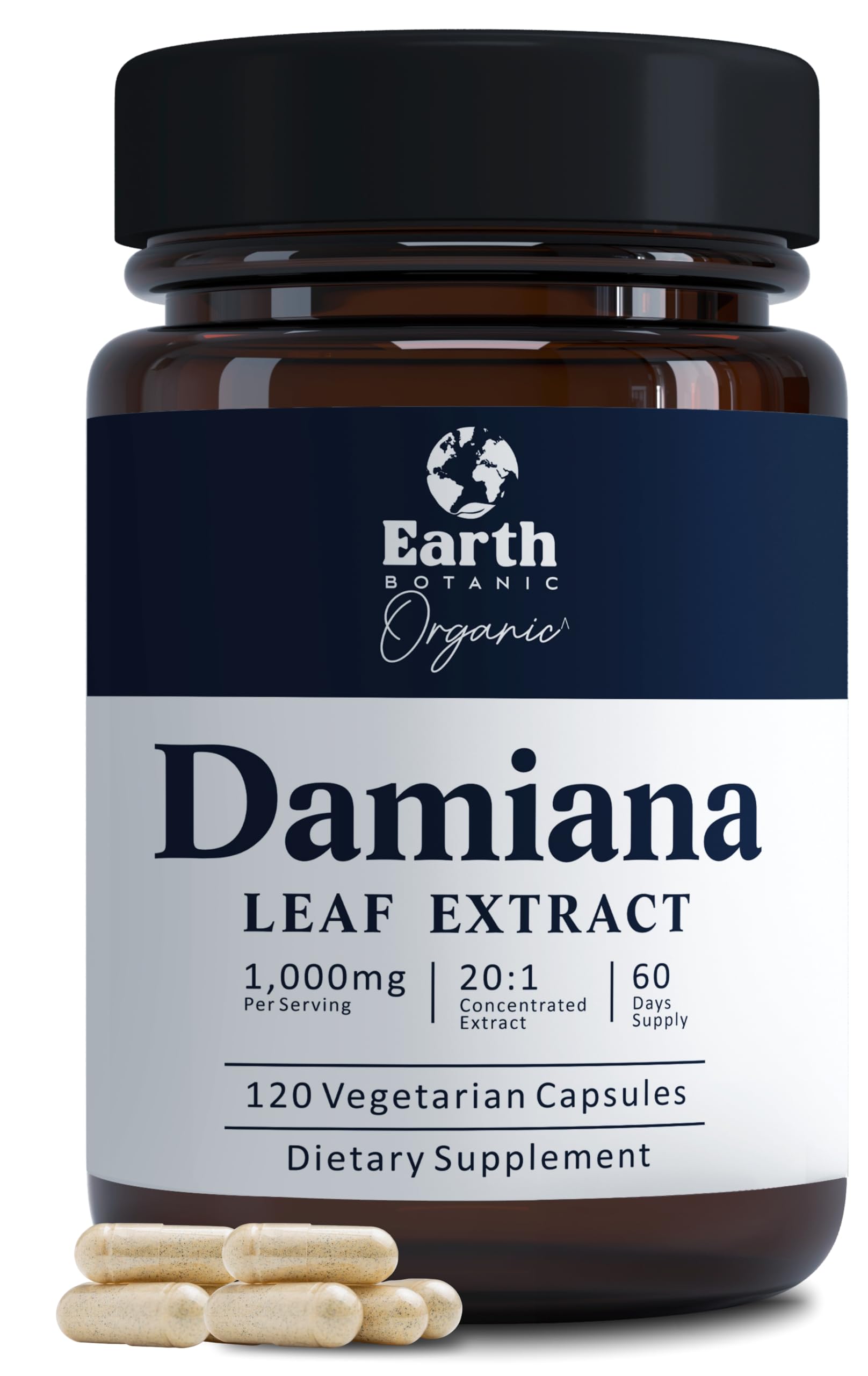 Earth BOTANIC Organic vista frontal del frasco enfatizando etiqueta clara y beneficios