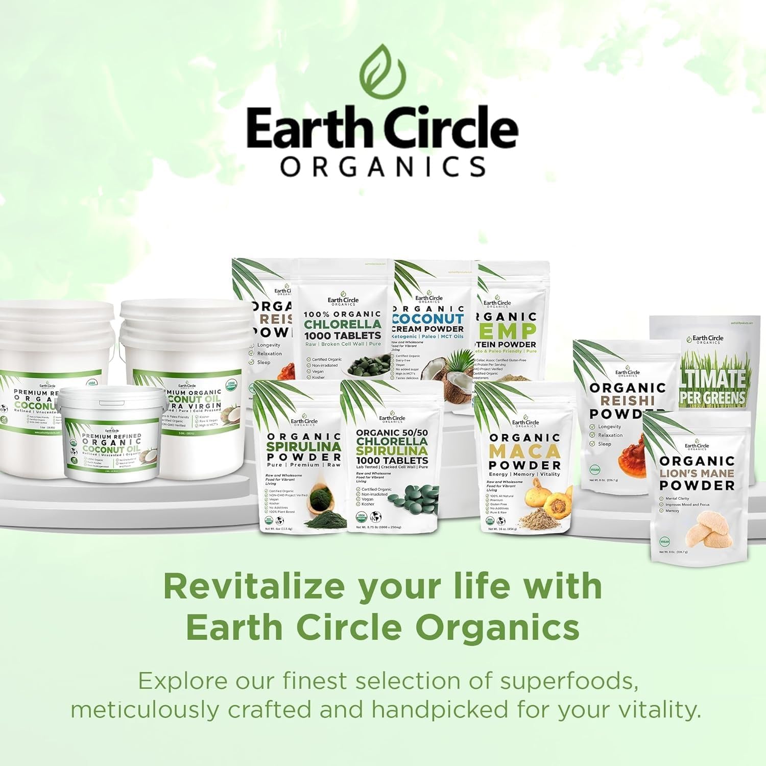 Earth Circle Organics interior del envase con tabletas ordenadas y presentación clara
