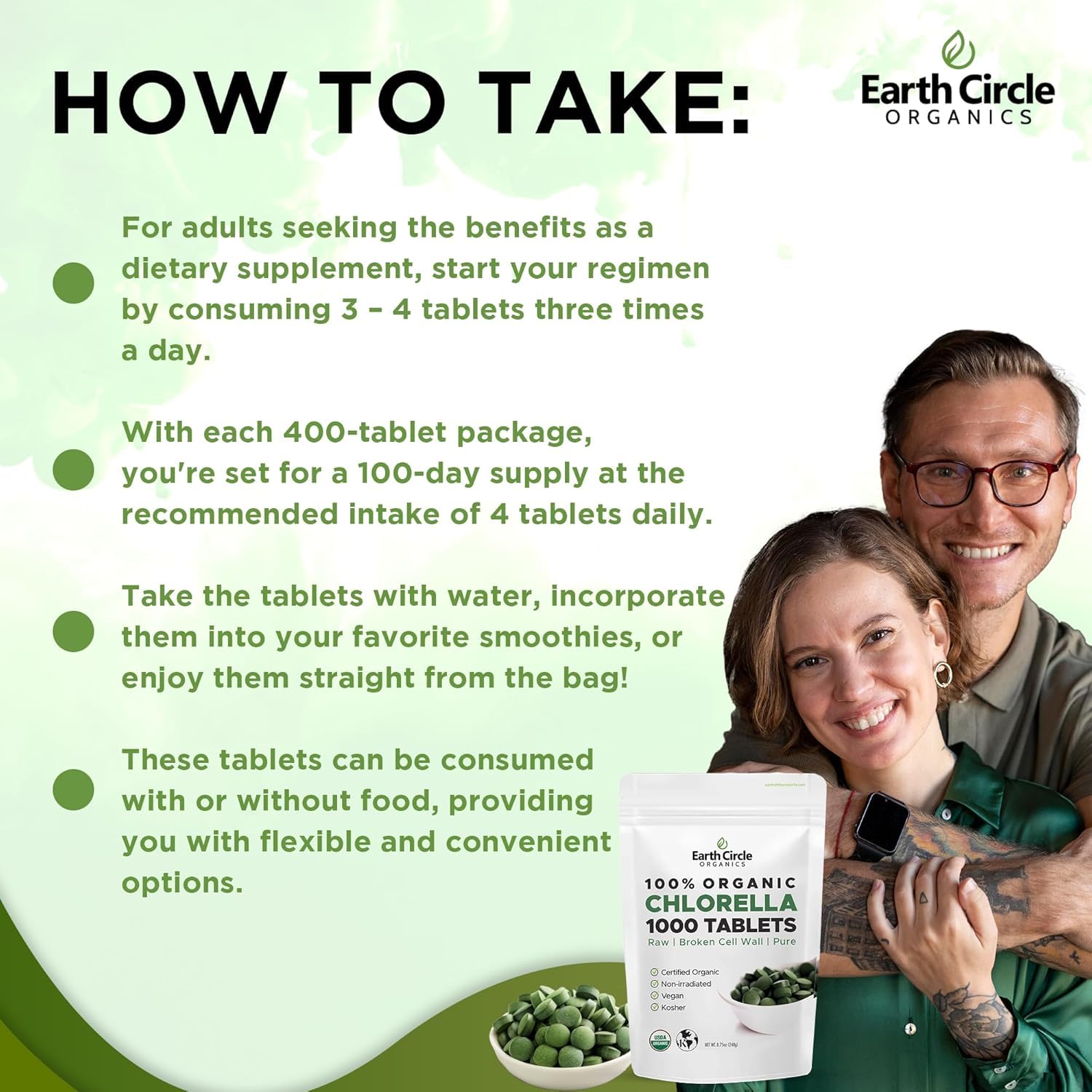 Uso matutino de Earth Circle Organics, complemento vegetal en rutina diaria