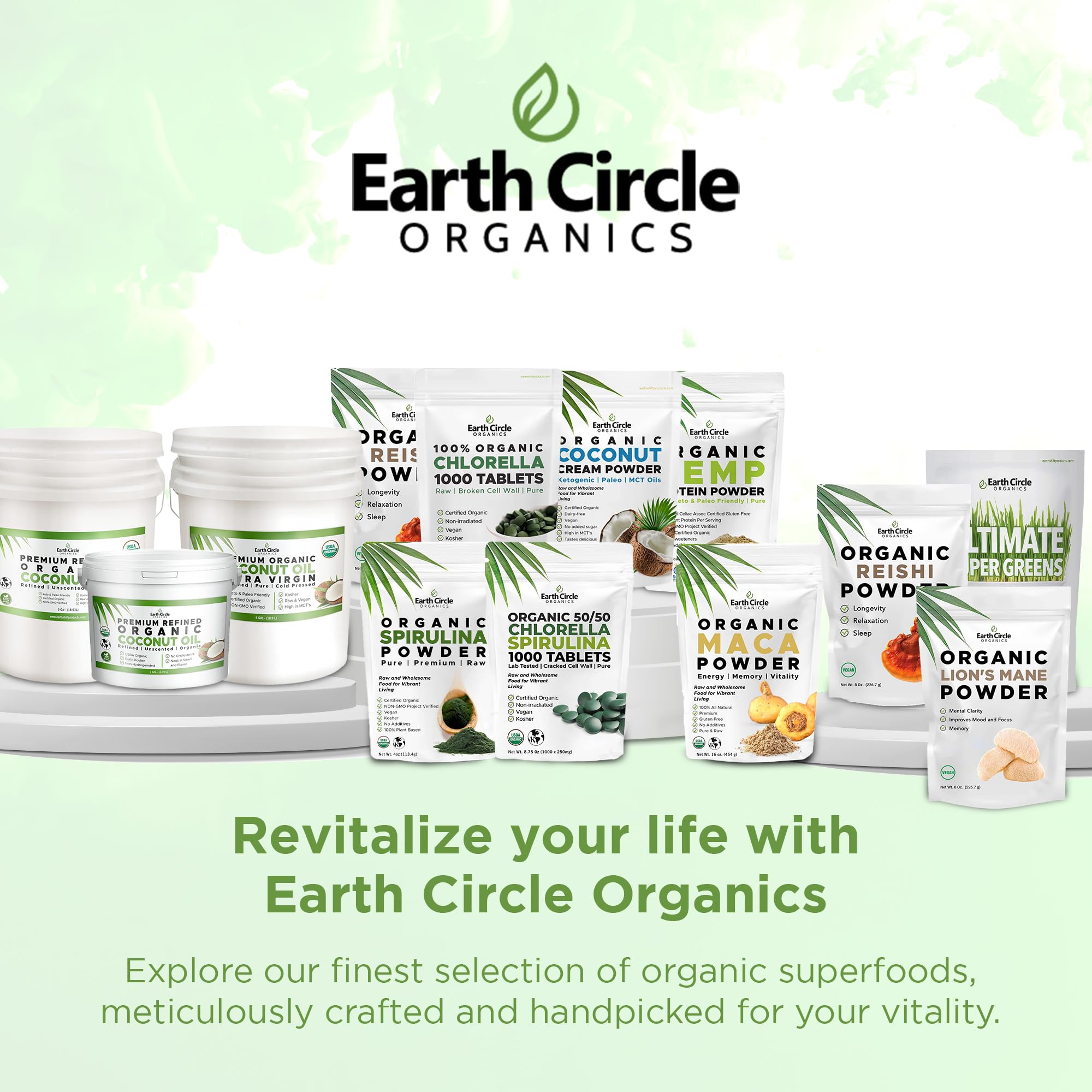 Earth Circle Organics botella colocada en una cocina moderna estilo de vida saludable