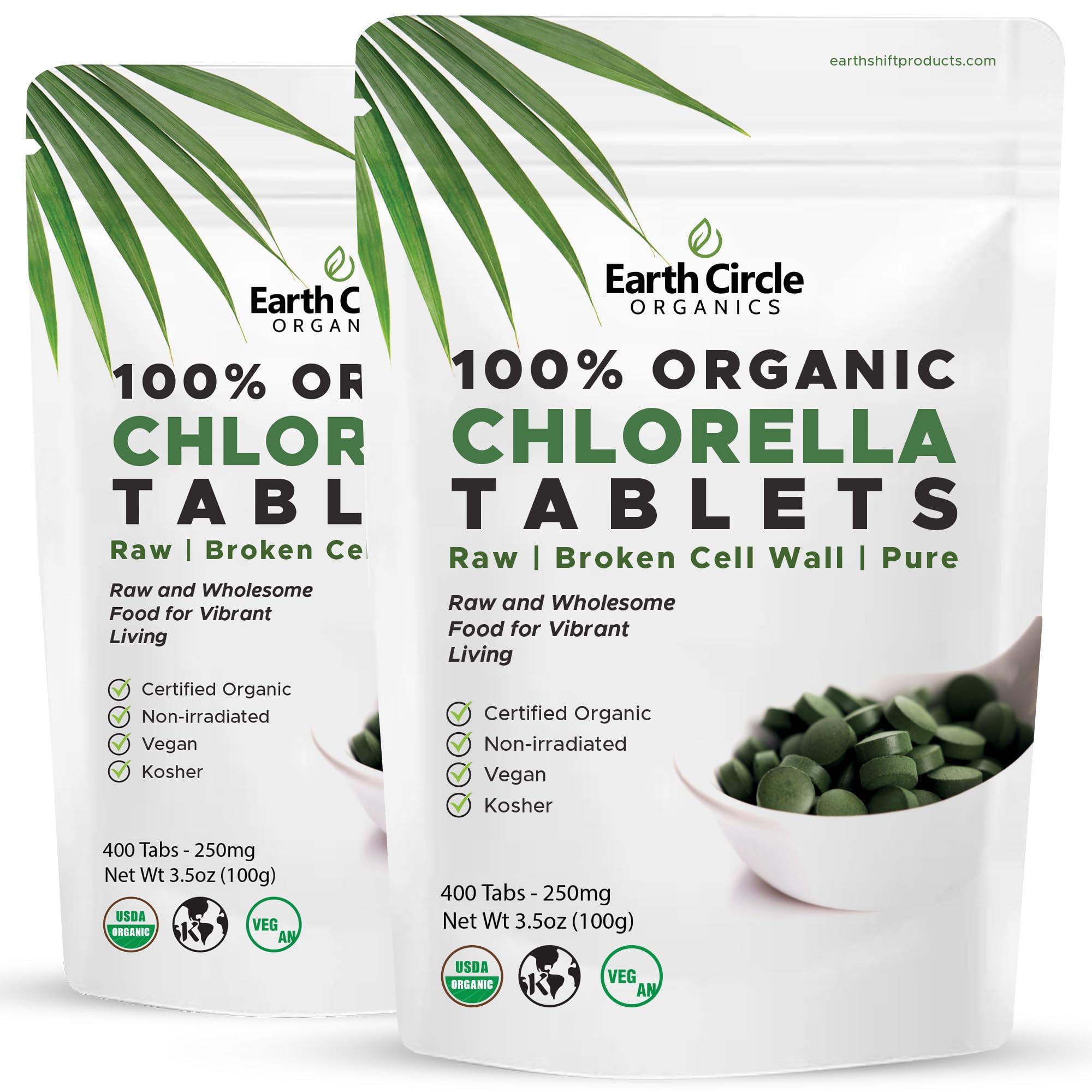 Earth Circle Organics frasco delante mostrando la etiqueta y beneficios