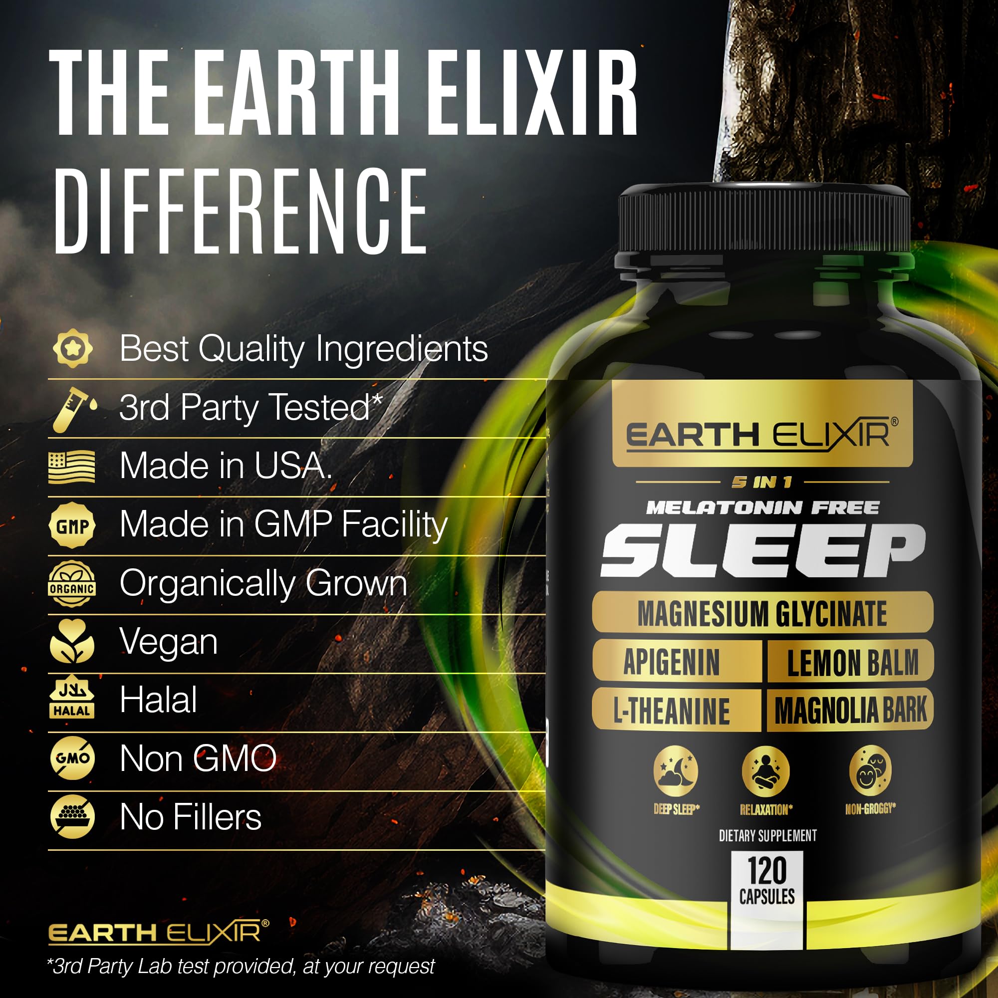 Earth Elixir botes apilados que muestran fabricación y calidad garantizada
