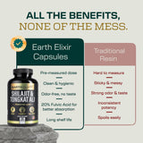 Earth Elixir cápsula abierta mostrando polvo de shilajit y fulvic acid