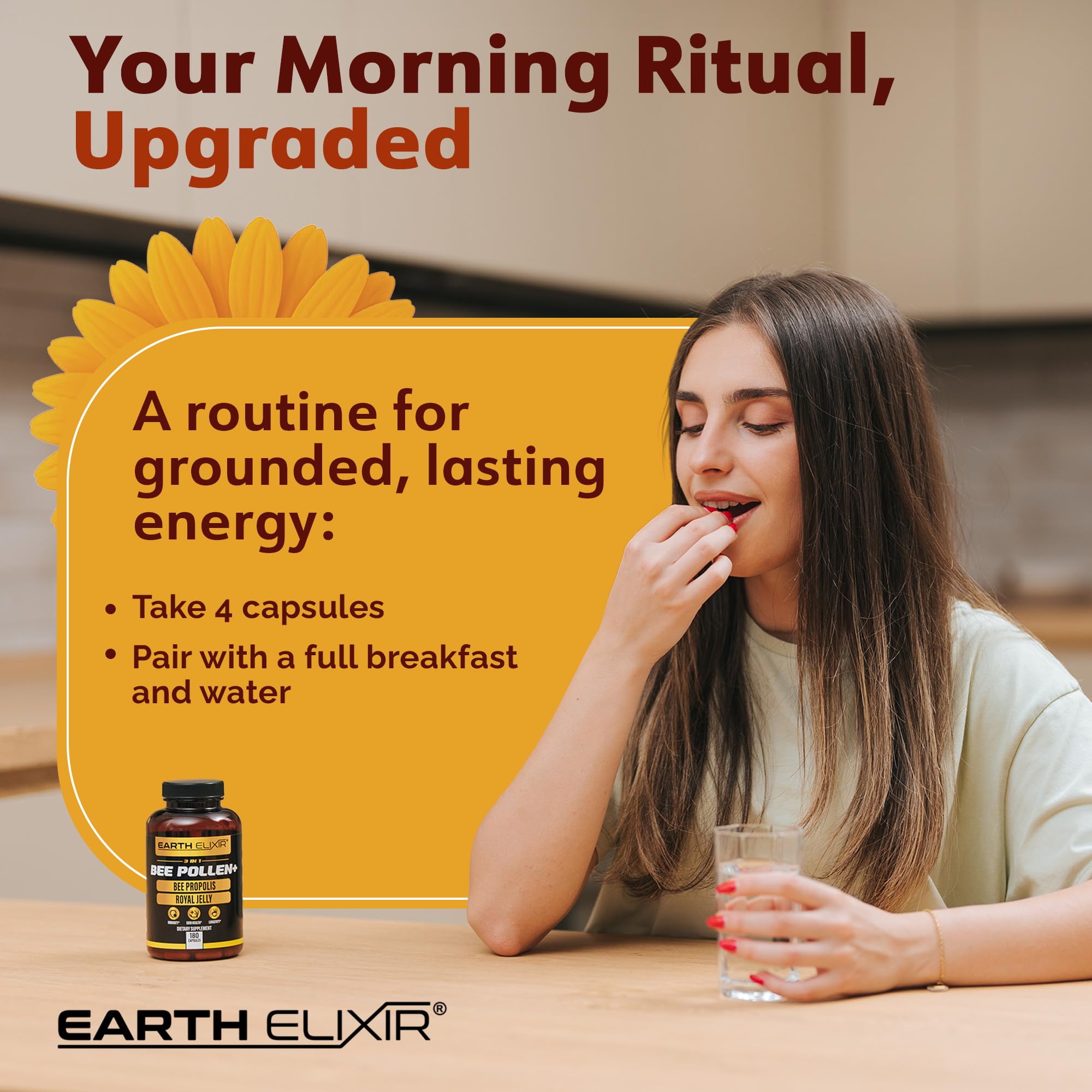 Earth Elixir mano sosteniendo cápsulas para ver la escala práctica