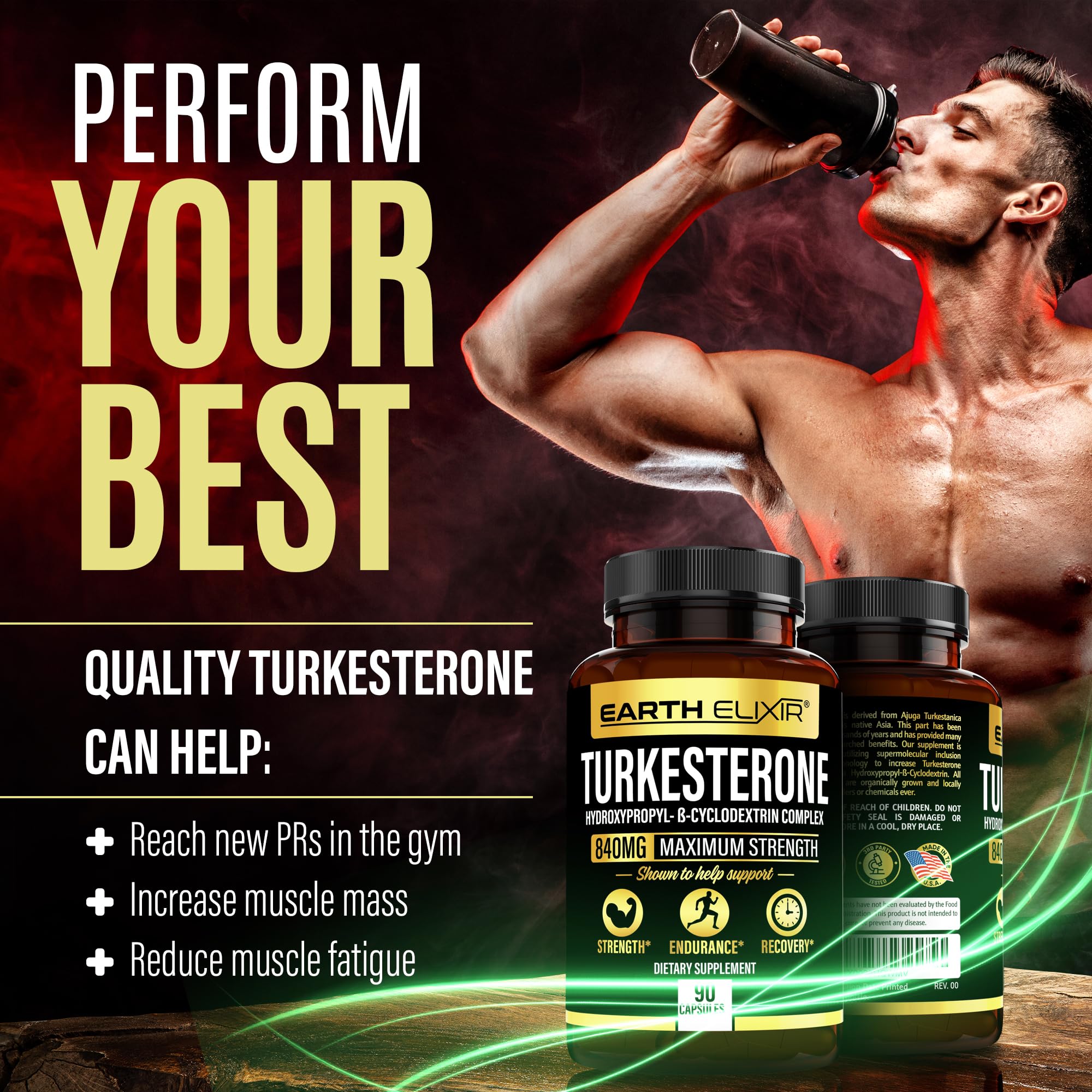 Earth Elixir envase junto a equipo de gimnasio para uso práctico