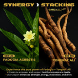 Earth Elixir ingredientes crudos (fadogia y tongkat) con aspecto natural