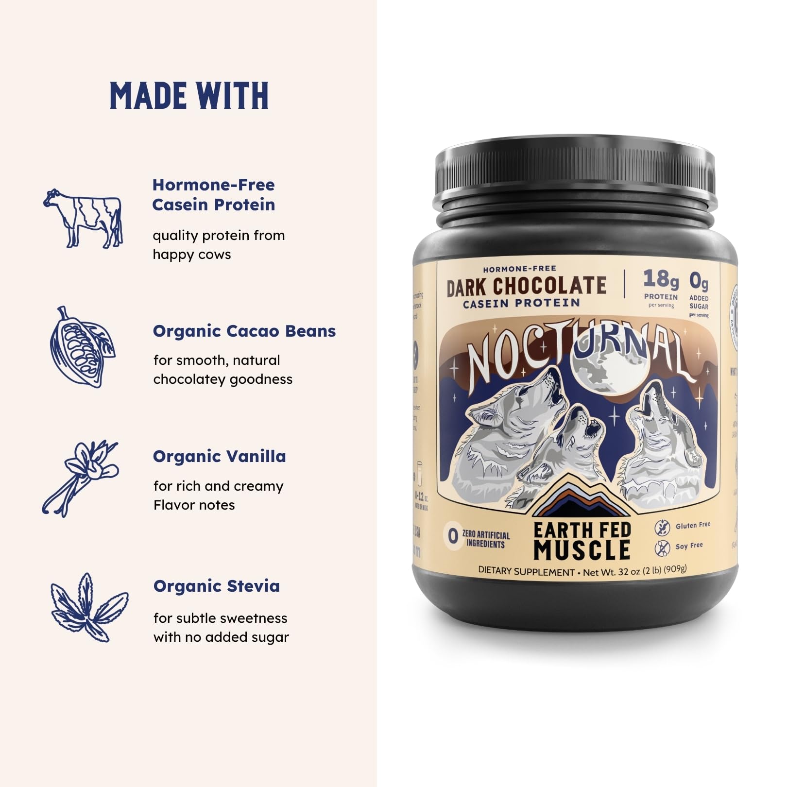 Earth Fed Muscle batido preparado en vaso para recuperación nocturna y saciedad