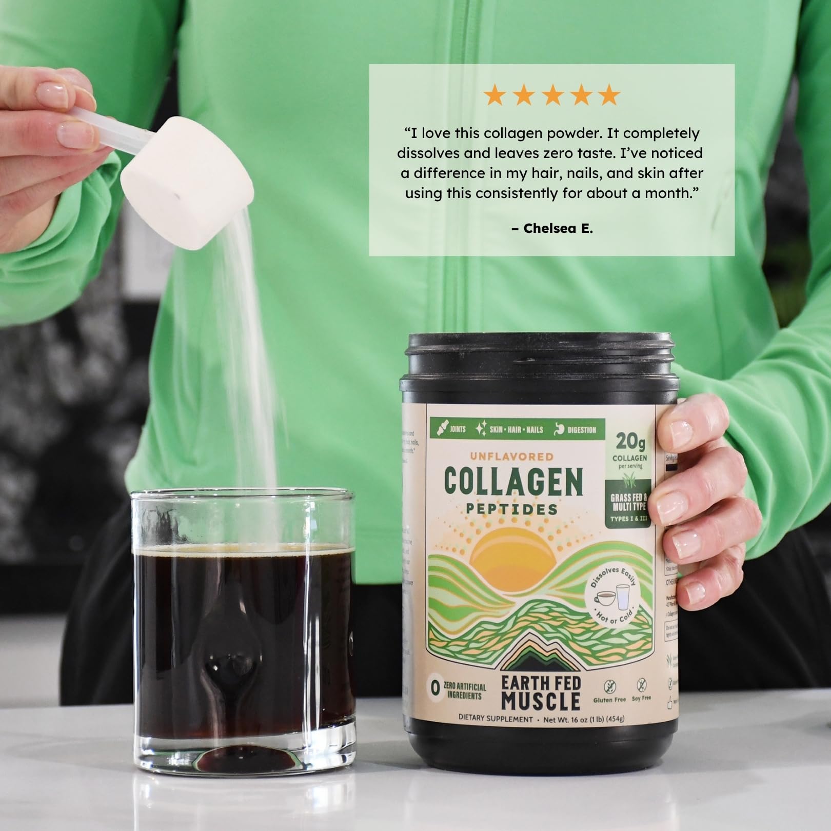 Earth Fed Muscle café con colágeno sin sabor sin alterar el gusto