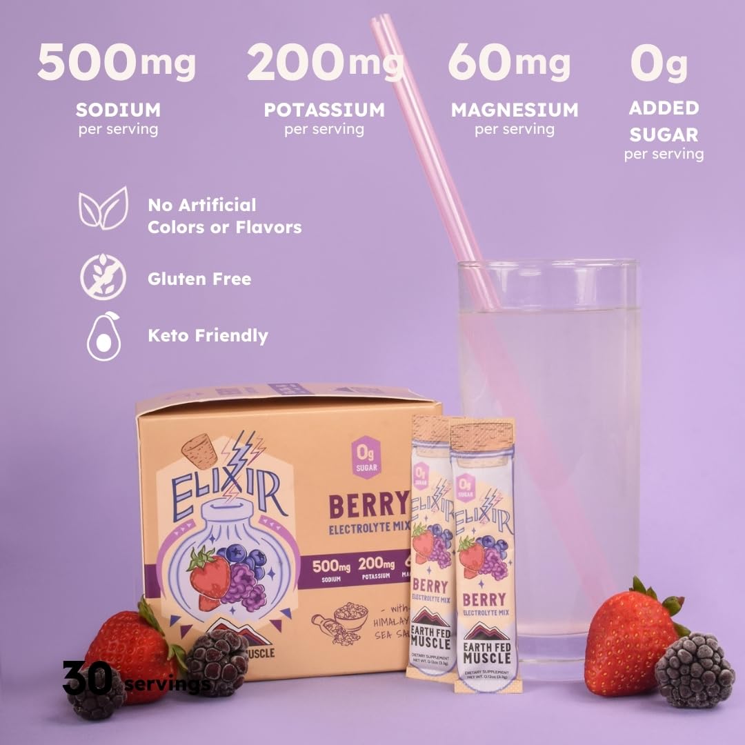 Earth Fed Muscle caja abierta con 30 sobres resaltando conveniencia para viajes