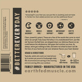 Earth Fed Muscle envase junto a objetos para comparar tamaño