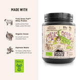 Earth Fed Muscle etiqueta con certificación de terceros visible