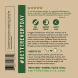 Earth Fed Muscle escala con manos para mostrar tamaño del envase