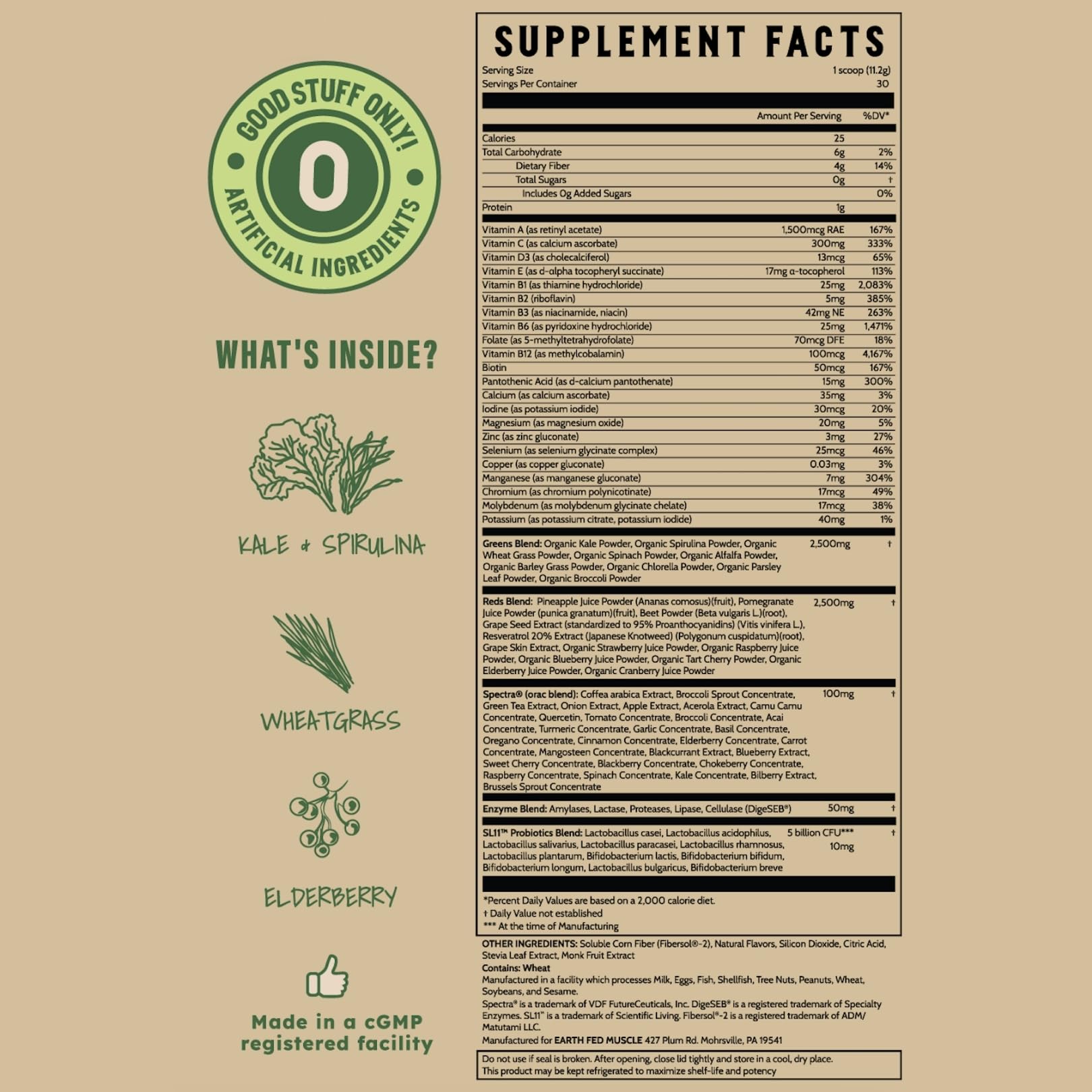Earth Fed Muscle cucharada para comparar tamaño de la porción