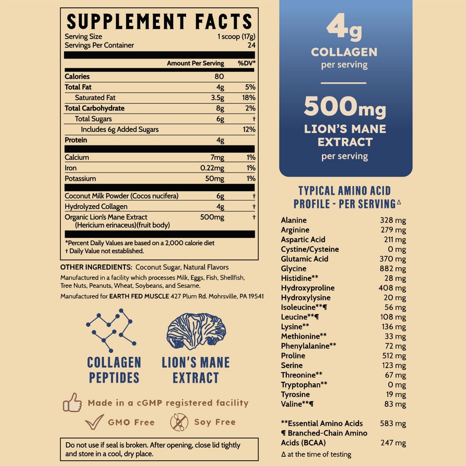 Earth Fed Muscle escena matutina con crema de café para rutina diaria