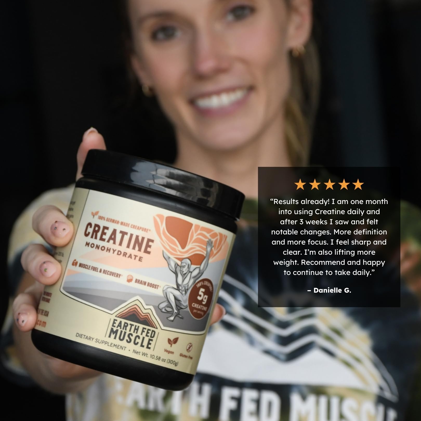 Etiqueta de Earth Fed Muscle con lista limpia de ingredientes y transparencia