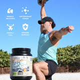 Earth Fed Muscle etiqueta nutricional con 25 g proteína y certificaciones