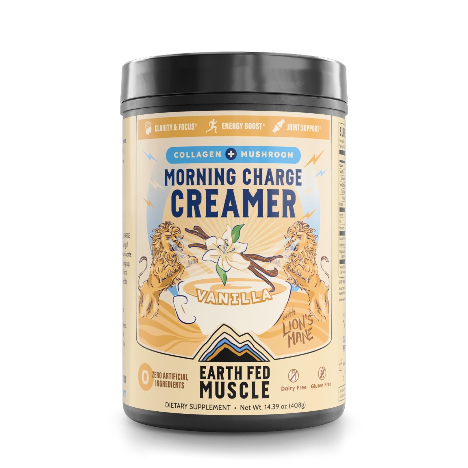 Earth Fed Muscle envase frontal mostrando marca y sabor vainilla
