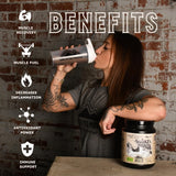 Earth Fed Muscle vaso con batido cremoso listo para beber