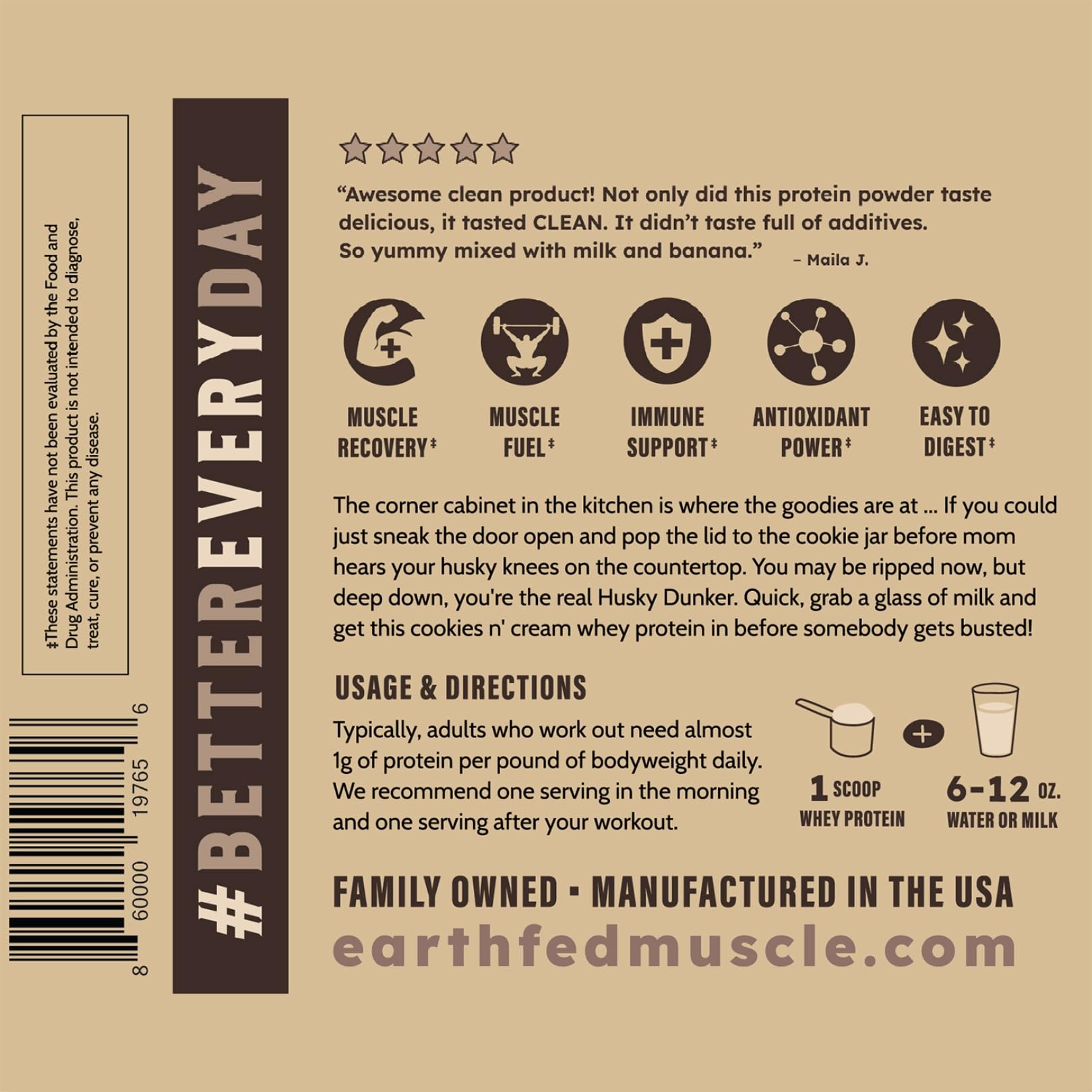 Earth Fed Muscle batido y galletas en receta proteica sabrosa
