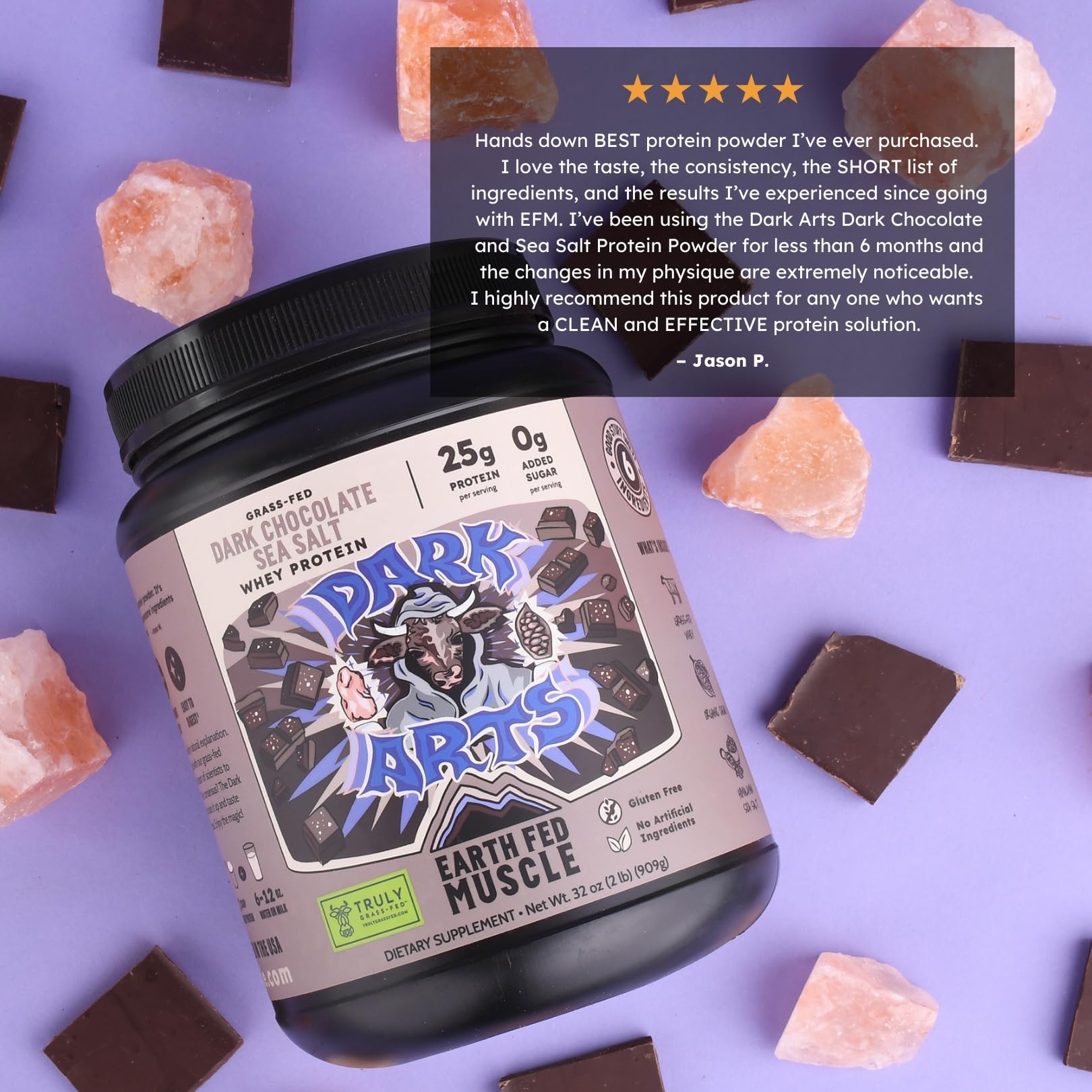 Earth Fed Muscle cacao orgánico y sal rosa del Himalaya como ingredientes reales