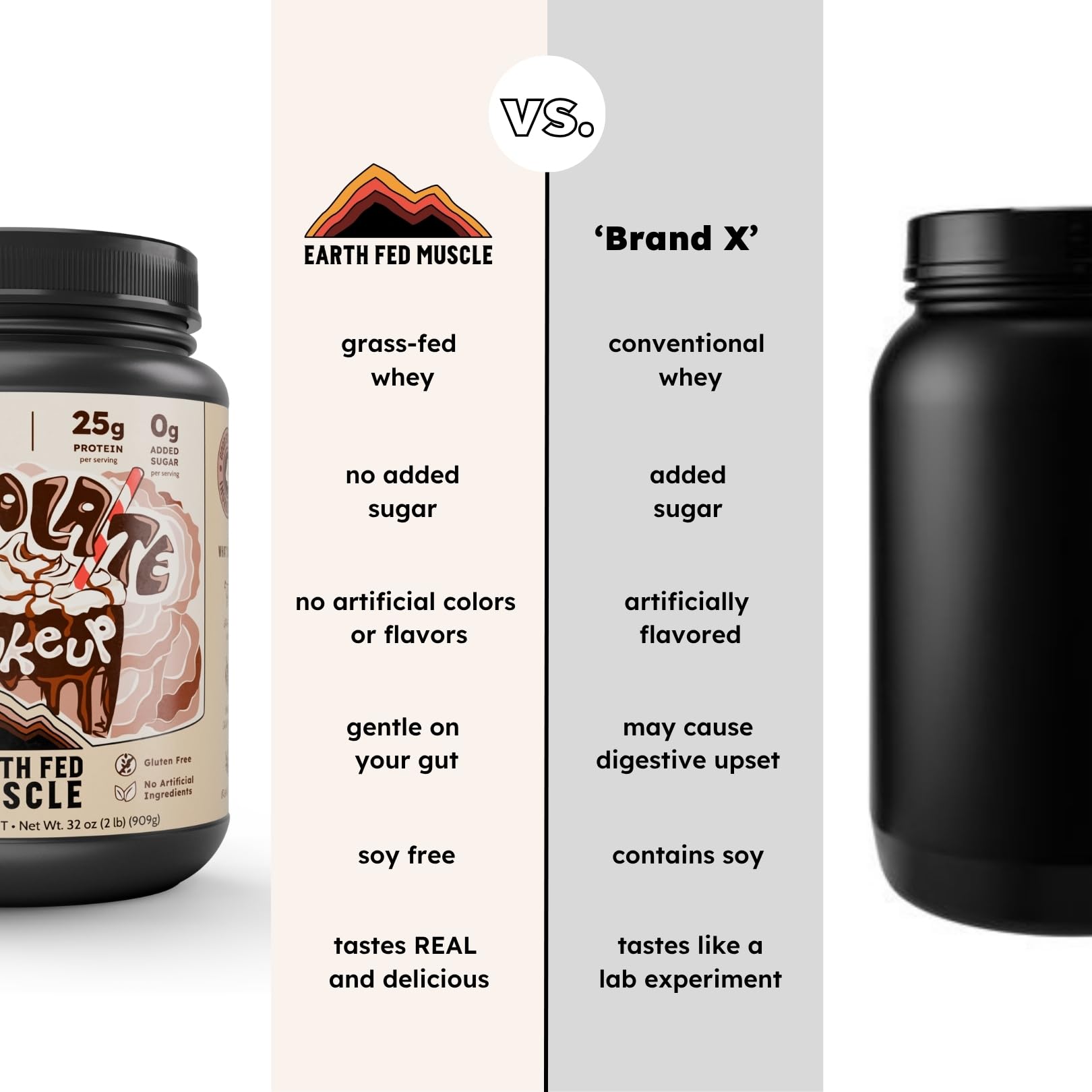 Earth Fed Muscle etiqueta de ingredientes mostrando limpieza y certificación