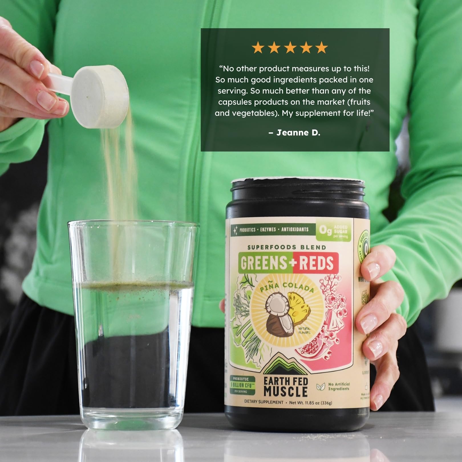 Earth Fed Muscle ingredientes orgánicos: kale, spirulina y berries