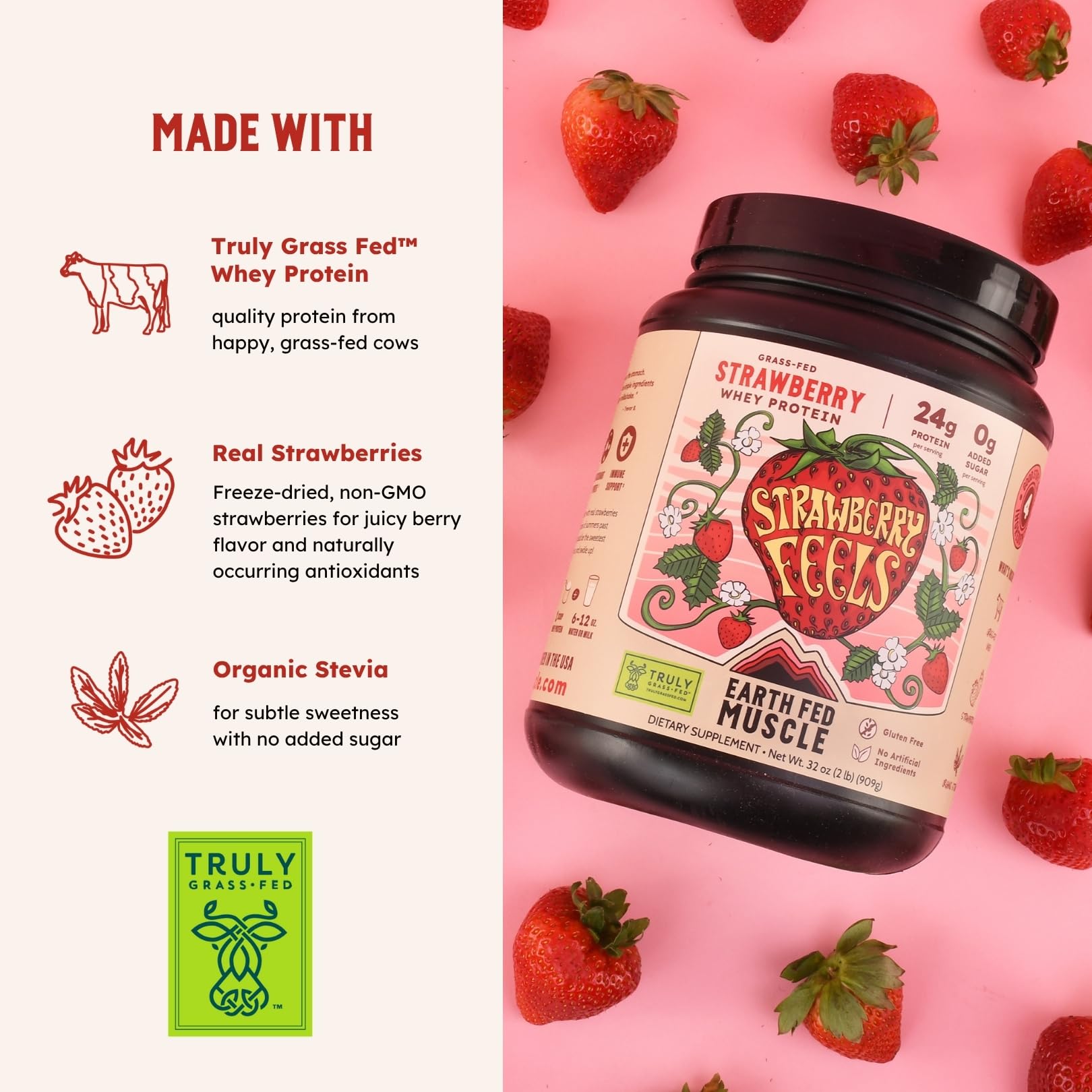 Earth Fed Muscle vaso con mezcla homogénea que facilita batidos