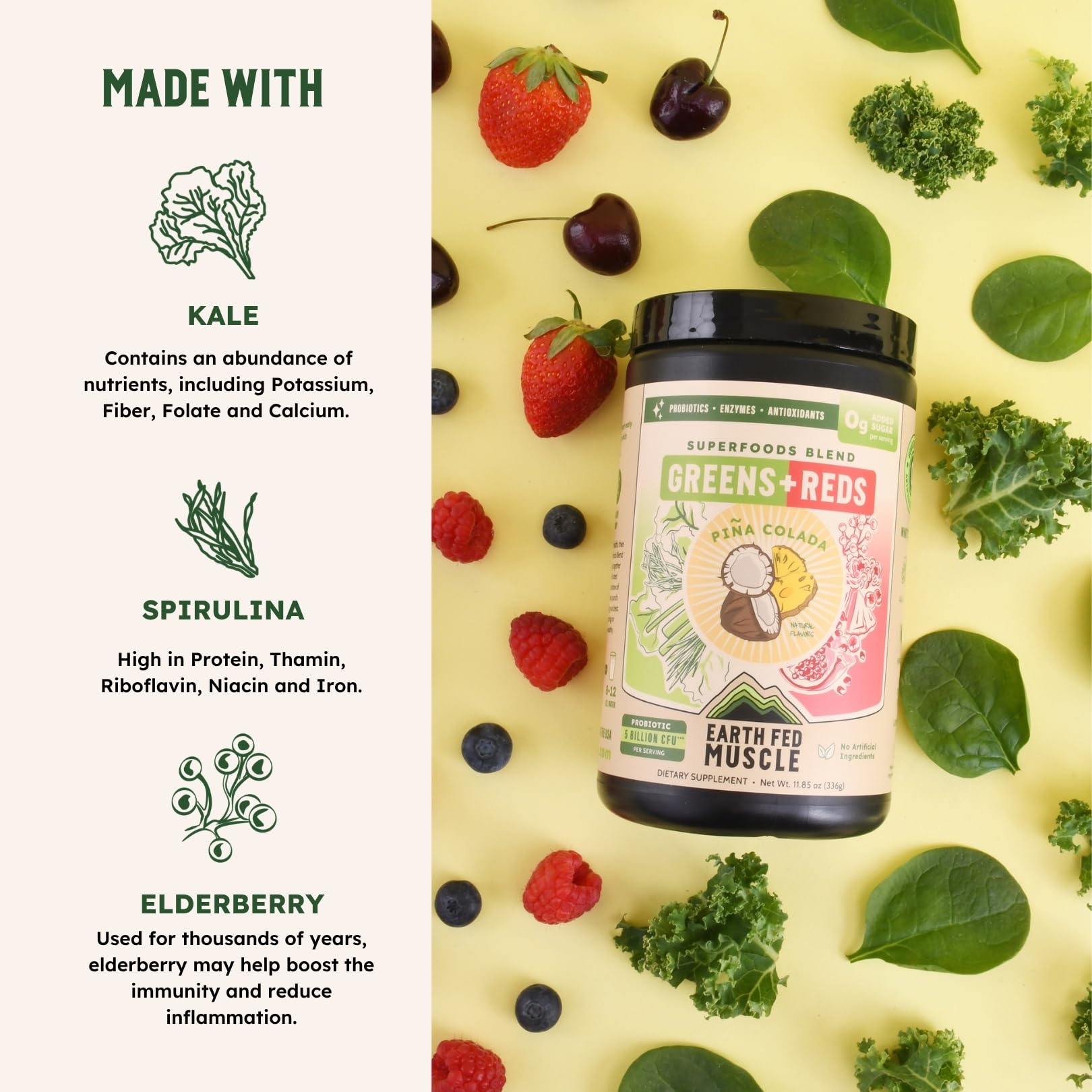 Earth Fed Muscle bebida disuelta en vaso lista para beber
