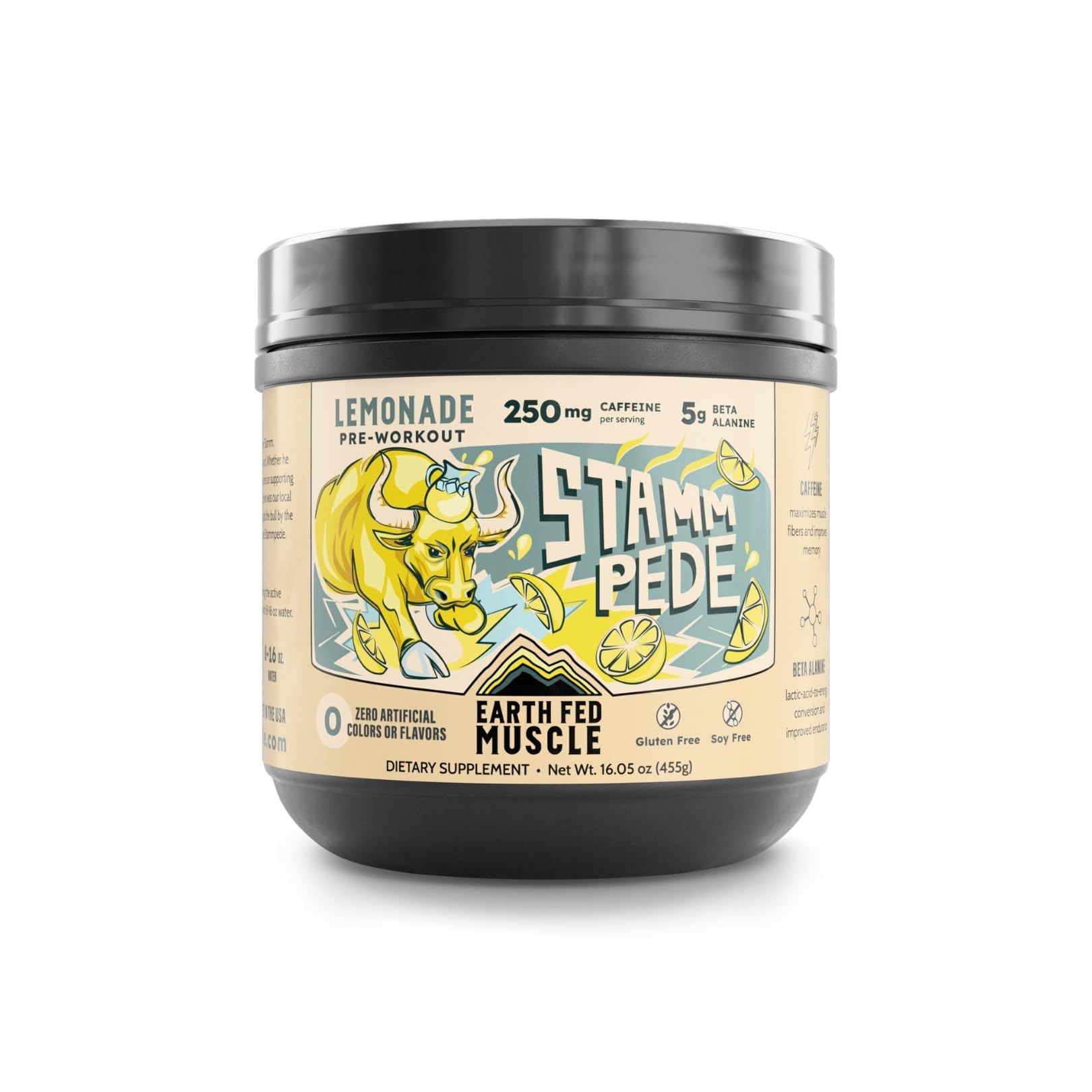 Earth Fed Muscle bote frontal mostrando marca y diseño, confianza en producto