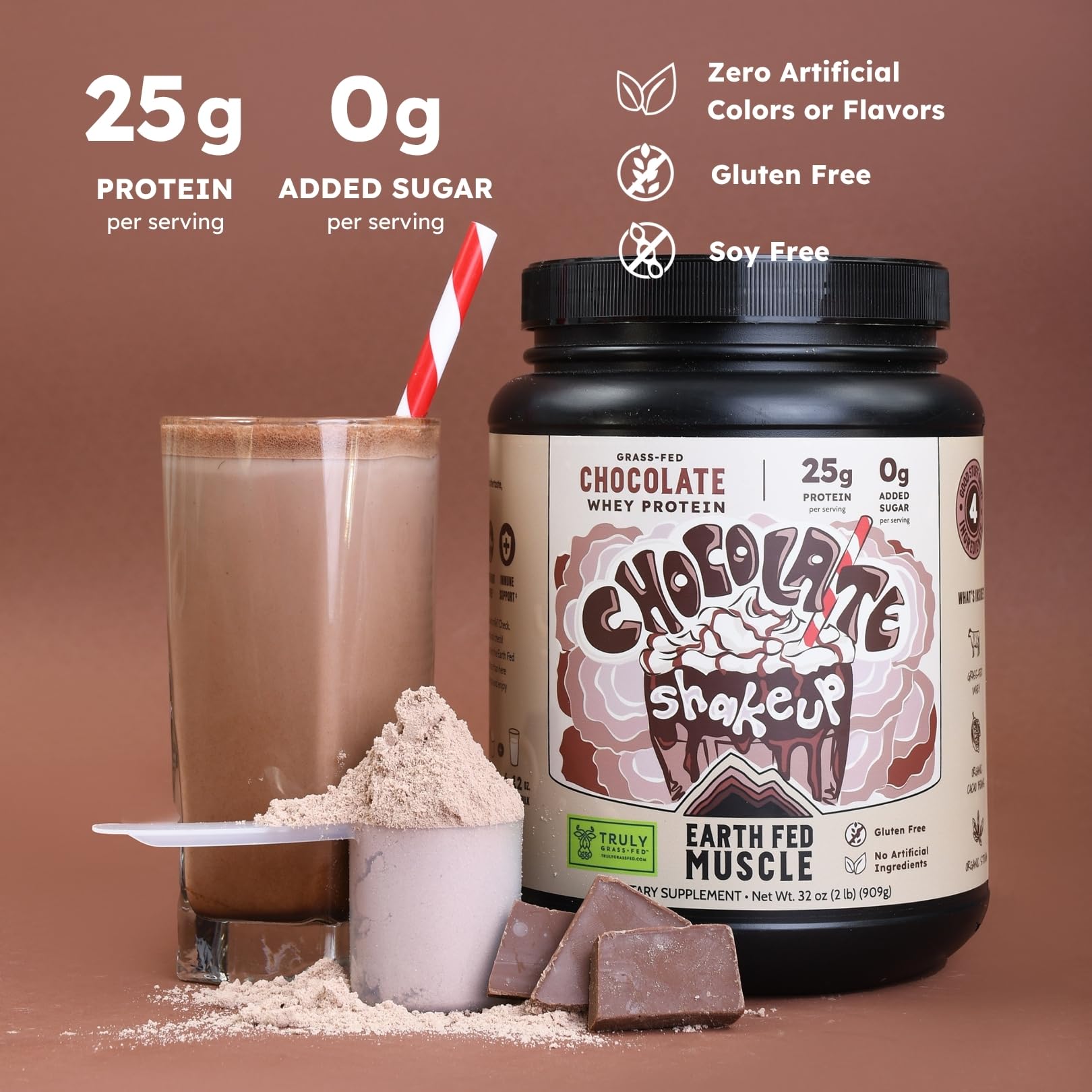 Earth Fed Muscle textura del polvo cacao mezcla fácil y cremosa