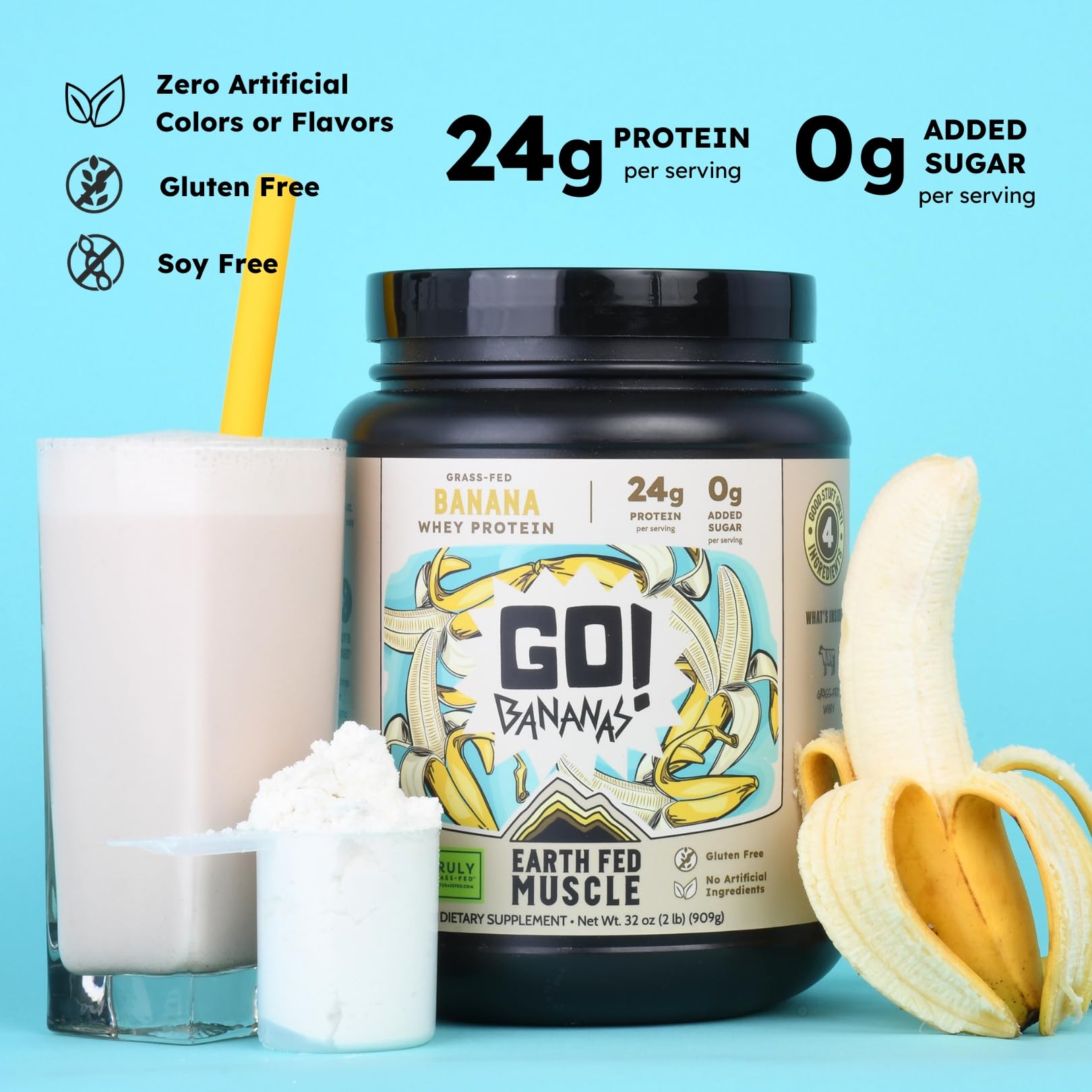 Earth Fed Muscle textura del polvo Go! Bananas mezcla fina y fácil disolución