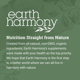 Earth Harmony Naturals etiqueta del producto con información de concentración y fecha de caducidad para confianza